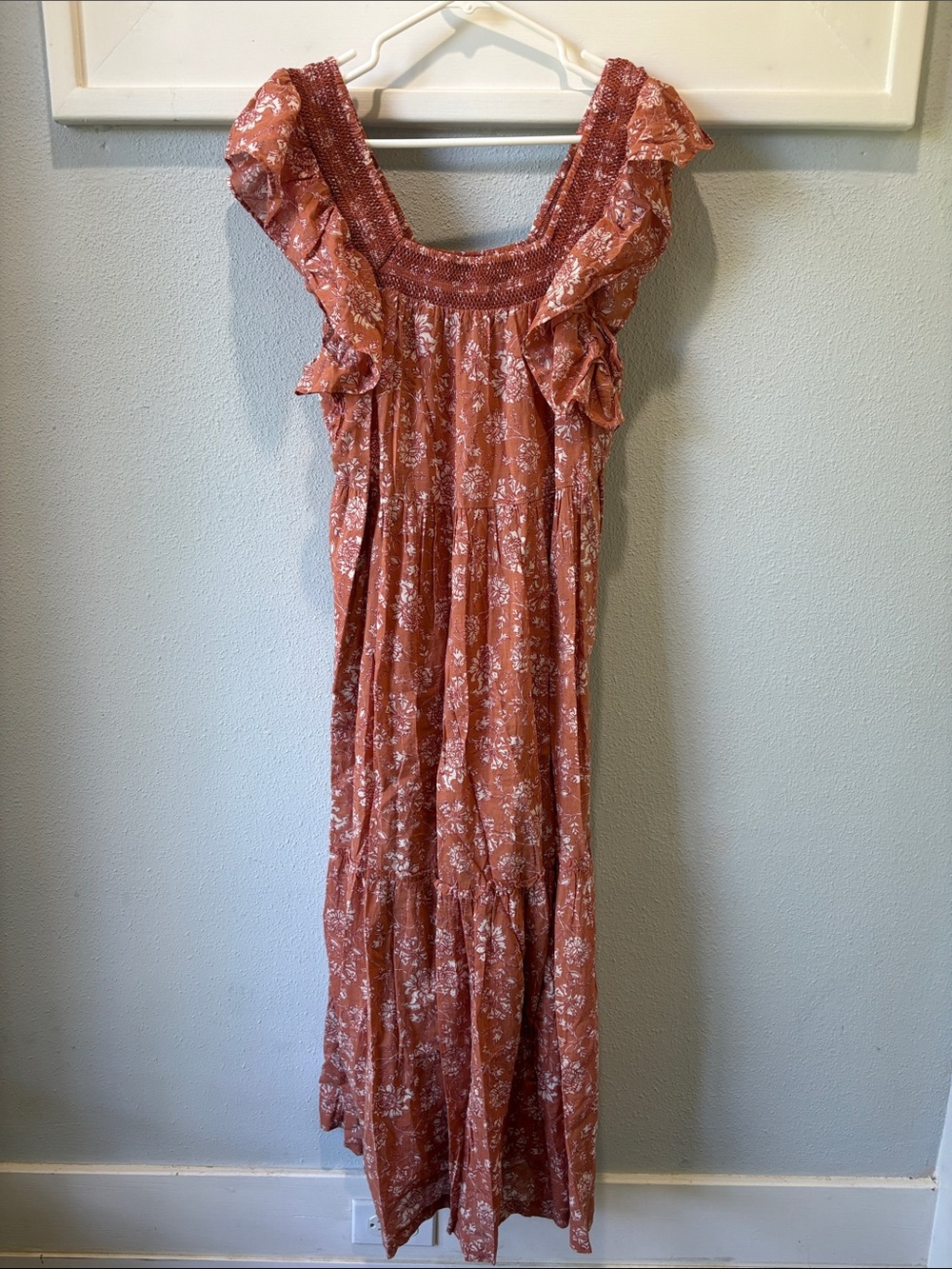 Free People Rust Floral Ruffle Maxi Dress